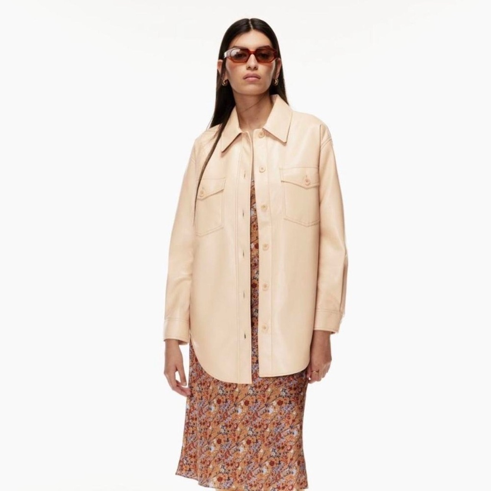 Women's Wilfred Vegan Leather Shirt Jacket Tan Beige Size Large